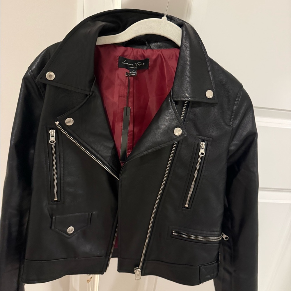 Love Tree Black Leather Biker Jacket